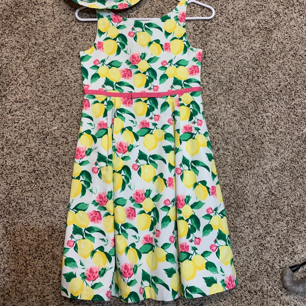 Janie and Jack lemon print dress and hat worn once